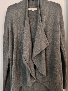 LOFT Heather Long Gray Draped Open Cardigan